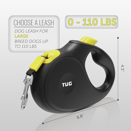 TUG 360° Tangle-Free Retractable Dog Leash | 16 ft Strong Nylon Tape (Large, Black/Yellow) - Image 3