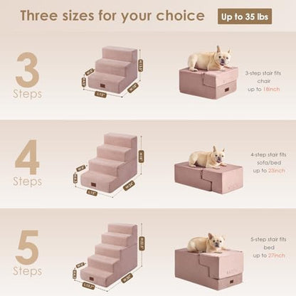 EHEYCIGA Dog Stairs for High Bed 22.5" H, 5-Step Dog Steps, Pink - Image 2