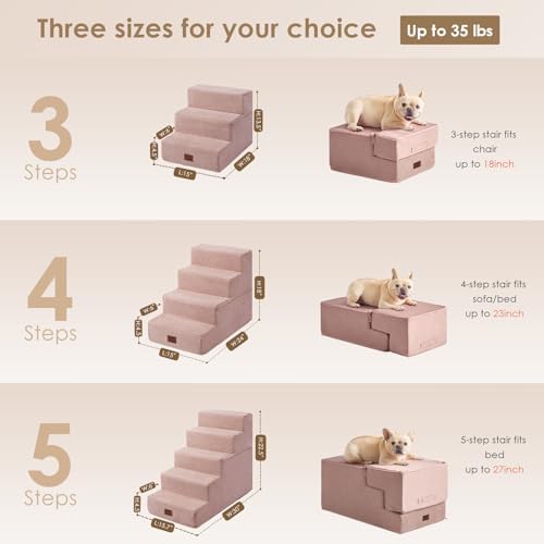EHEYCIGA Dog Stairs for High Bed 22.5" H, 5-Step Dog Steps, Pink - Image 2