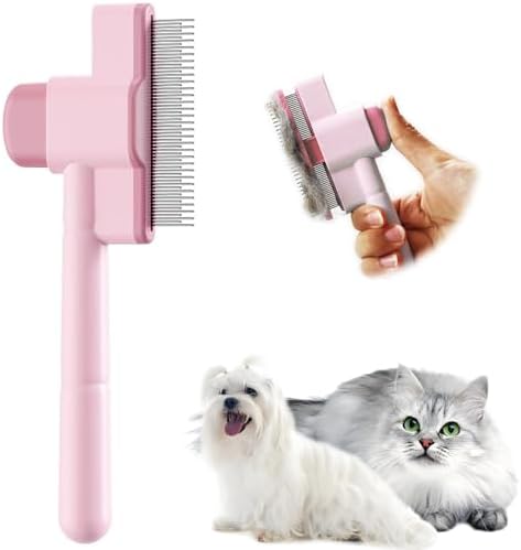 Cat Comb Pet Comb Self Cleaning Upgraded Cat Brush for Long Haired Cats & Dogs, Pink by JPTECYCATSUPPLIES