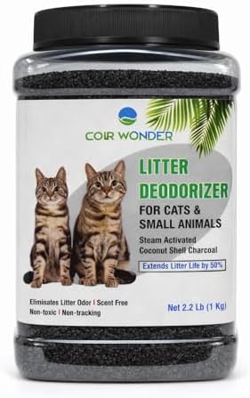 Coir Wonder Cat Litter Deodorizer – 2.2 Lb Activated Charcoal Carbon – Odor Eliminator for Litter Box, Chicken Coop, Small Animal Enclosures – Extends Litter Life – Natural Pet Odor Control Granules by CoirWonder