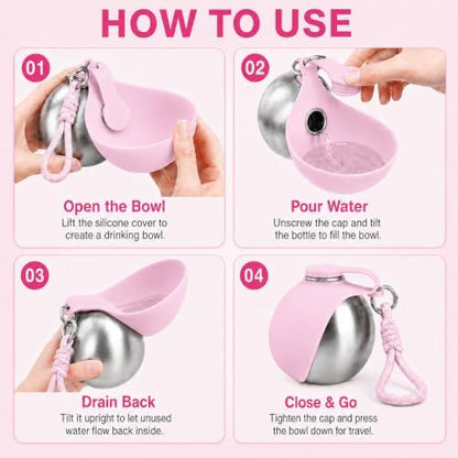 Portable Dog Water Bottle with Bowl, 10oz Leak-Proof Stainless Steel - Image 3