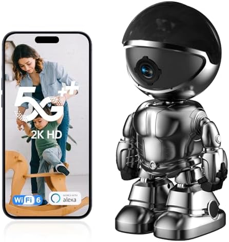 GBIUT Indoor Camera 2K HD 5G/2.4Ghz WiFi Pet Robot Camera Motion Detection and Alarm,Two-Way Talk,Color Night Vision, Nanny Cam Compatible with Alexa（Black） by GBIUT