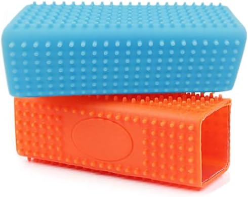 2 Pieces Pet Dog Cat Hair Remover, Block Roller Cleaner, Hollow Silicone Cleaner Brush for Sofa, Car Interiors, Furnishings, Carpets, Bedding or Any Fabric (Orange, Blue) by Unknown