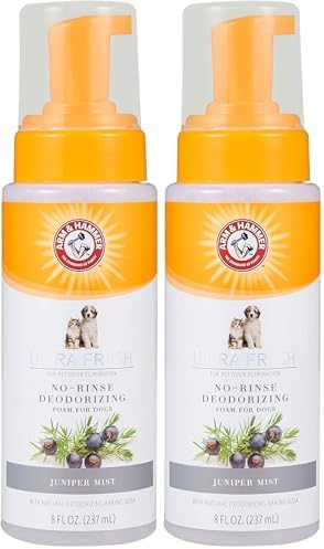 Arm & Hammer for Pets Ultra Fresh Dog Deodorizing Foam,Juniper Mist Scent - No Rinse Waterless Dog Shampoo for Smelly Dogs,Pet Deodorizer,Bathing Supplies,8 Fl Oz,(Pack of 2) by ArmHammer