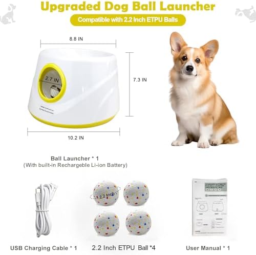 MEKAPLE Automatic Dog Ball Launcher, Upgraded Interactive Dogs Balls Thrower for Small and Medium Dogs, Distance Adjustable Mental Stimulating Dog Toys with 4 Durable Etpu Balls 2.2 Inch (Yellow) - Image 3