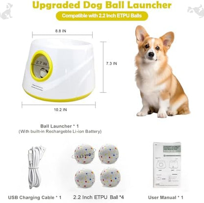 MEKAPLE Automatic Dog Ball Launcher, Upgraded Interactive Dogs Balls Thrower for Small and Medium Dogs, Distance Adjustable Mental Stimulating Dog Toys with 4 Durable Etpu Balls 2.2 Inch (Yellow) - Image 3