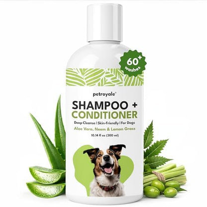 Dog Shampoo and Conditioner – Dog Shampoo for Shedding & Smelly Dogs – Aloe & Lemongrass Scent - Puppy Safe All Breeds Pet Friendly Dogs Shampoo (10.14 floz) by Petroyale