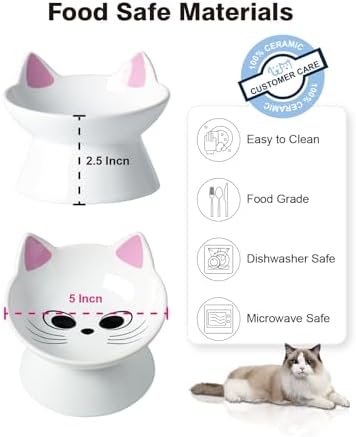 ABRUTY Cat Food Bowl, 5 OZ Ceramic Elevated Kitten Water Bowl, 15° Tilted Raised Pet Feeder, Anti Vomiting and Whisker Friendly Dishes for Fat Faced, Cat, Kitten, Small Dog - Image 3