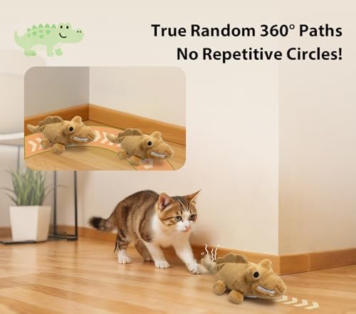 Interactive Cat Toys for Indoor Cats – Auto Moving Alligator with 360° Random Movement & Tail Wagging, Rechargeable Cat Exercise Toy with Catnip, Self-Play Fun for Bored Adult Cats-Brown - Image 2
