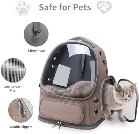 Cat Backpack Carrier for Cats and Small Dogs, Breathable Cat Bubble Backpack, Airline Approved Pet Travel Carrier for Hiking Camping Outdoor(Brown) - Image 4