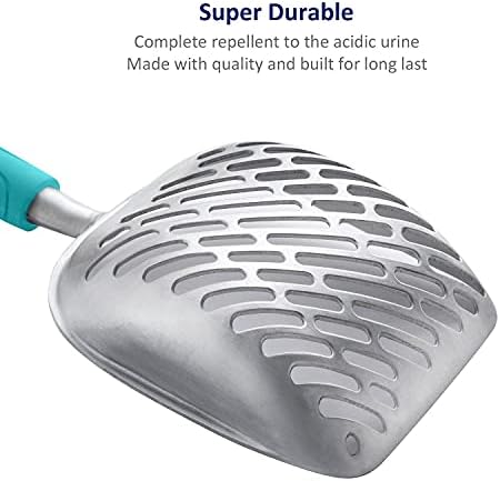 WePet Cat Litter Scoop, Aluminum Alloy Sifter, Kitty Metal Scooper, Deep Shovel with Diagonal Sifting Hole, Long Handle, Kitten Poop Lifter for Litter Box, Medium Size, Turkish Blue Handle - Image 4