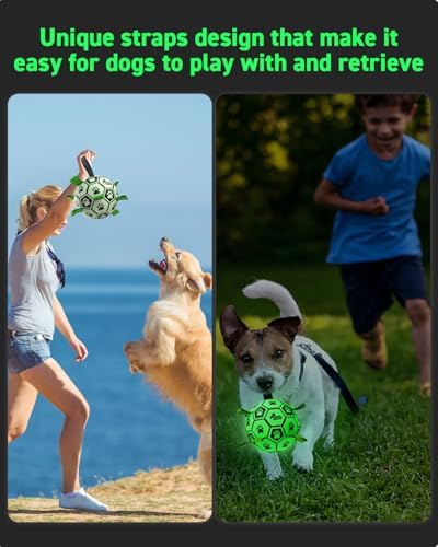QDAN Glow in The Dark Dog Balls, Soccer Balls for Dogs with Straps, 8 Inch - Image 3