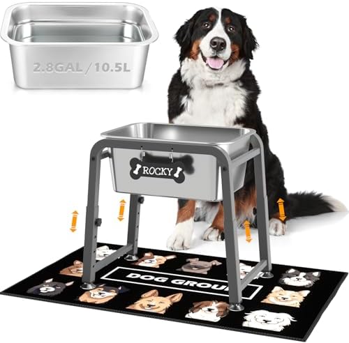 2.8 Gallon Elevated Dog Water Bowl, ADENGL Height Adjustable (10.4–15.2'') Raised Stainless Steel Bowl with Spill-Proof Mat & Sturdy Metal Stand, Tip-Proof, Easy to Clean, Indoor & Outdoor Use by ADENGL