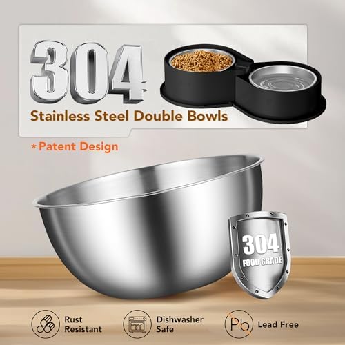 Newget 304 Stainless Steel Dog Bowl Set, 24oz Foldable Pet Dishes, Black - Image 2