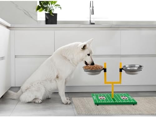 NCAA Mississippi State Bulldogs Goalpost Football Field Dog Feeder – Adjustable Elevated Dog Bowls with Stand, 2 Stainless Steel Bowls, Non-Slip Rubber Feet, Raised Pet Feeder for Large & Small Dogs - Image 3