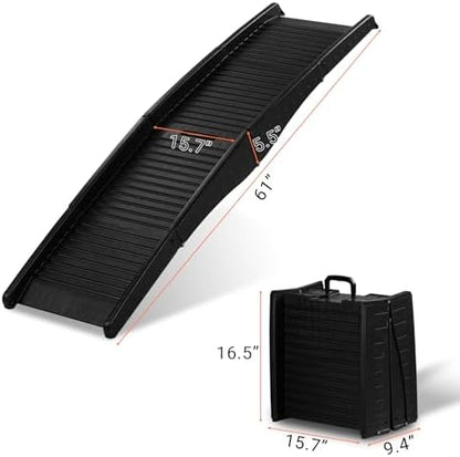 60 inch Folding Dog Ramp for Car, Tri-Fold 60" Long Folding Portable Pet Stair Ramp with Non-Slip Rug Surface, Extra Wide Dog Steps for Medium & Large Dogs Up to Enter a Car, SUV & Truck - Image 2