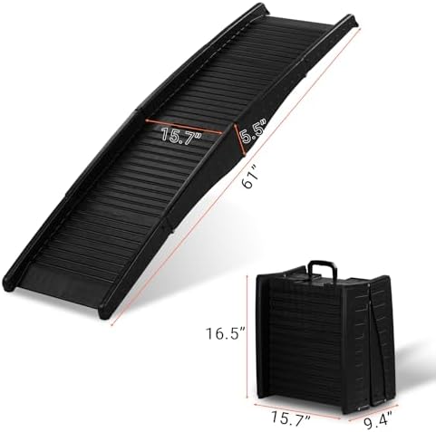 60 inch Folding Dog Ramp for Car, Tri-Fold 60" Long Folding Portable Pet Stair Ramp with Non-Slip Rug Surface, Extra Wide Dog Steps for Medium & Large Dogs Up to Enter a Car, SUV & Truck - Image 2
