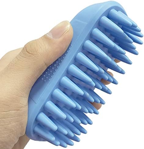 Pet Silicone Shampoo Brush for Long & Short Hair Medium Large Pets Dogs Cats, Anti-skid Rubber Dog Cat Pet Mouse Grooming Shower Bath Brush Massage Comb (Blue (New)) by Zoopolr