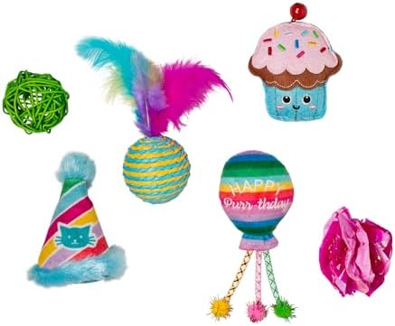 Fringe Studio Happy Purr-THDAY, Set of 6, Multipack Cat Toy Set, Pet Shop Collection (610007) by FringeStudio