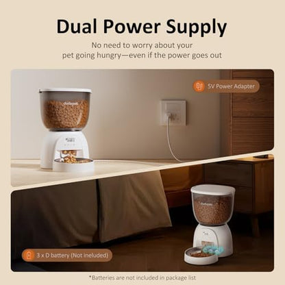 5L/21 Cup Automatic Cat Feeder, Timed Cat Food Dispenser, Automatic Pet Feeders Up to 6 Meals 1-20 Portion, Dual Power Supply Cats Feeder with Stainless Steel, Pet Dry Food Dispenser for Cats & Puppy - Image 4