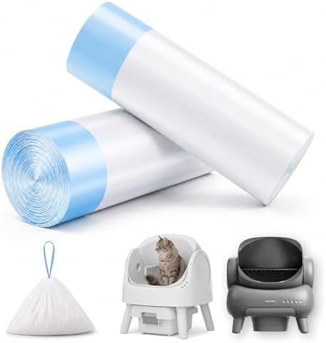 Cat Litter Bags 40 Count,26.37"x15.74" Drawstring Closure Litter Box Liners for Automatic Litter Box,Heavy Duty Cat Poop Bags,Thick Tear-Resistant Waste Bags for Self-Cleaning Box Replacement by LoopTime