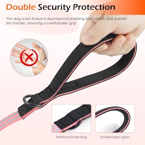 Double Handle 4ft Dog Pink Leash for Large Medium Small Dogs (PG, S) - Image 3