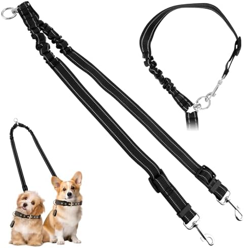 Double Dog Leash, 360° Swivel No Tangl-e Bungee Walking Training Leashes, Comfortable Shock Absorbing Reflective Bungee Reflective Walking Training Leash for 2 Dogs by Unknown