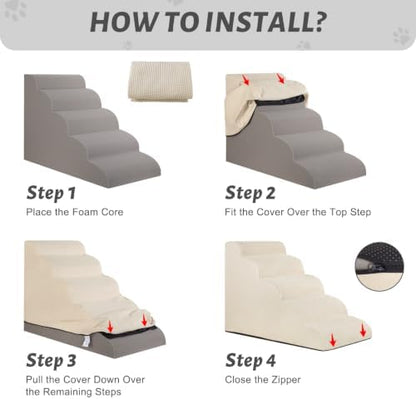 5-Step Dog Stairs Replacement Cover(for AODISMAN Pet Ramp Only),Beige - Image 4