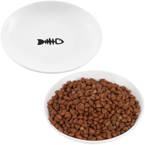 2 Ceramic Cat Bowls, 5.9 Inch Wide Shallow Feeding Dishes for Dry/Wet Food by PEPPAPET