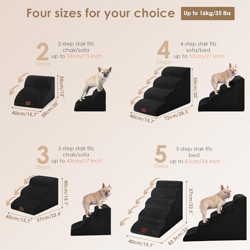 EHEYCIGA Curved Dog Stairs Ramp, 3-Step Dog Steps, 15.7" H Pet Step - Image 3