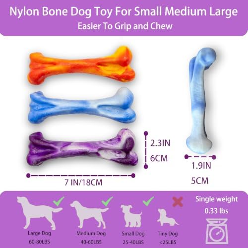 3 Pack Dog Chew Toys for Aggressive Chewers, Tough Bone - Image 5