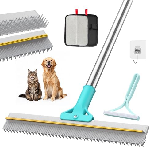 Carpet Rake for Pet Hair Removal, Reusable Carpet Rake, Pet Hair Removal Broom with Extra-Long Thickened Brush, 54" Adjustable Handle, 3 Pcs Pet Hair Removal Tool for Carpet, Sofa & Stairs by TIKIWIK