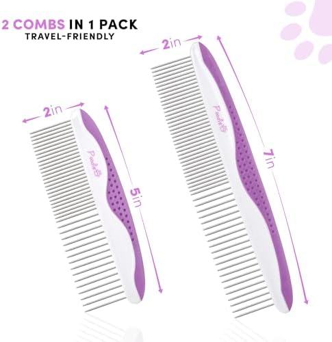 Poodle Pet Dog Combs for Grooming | 2 Pack | Stainless Steel Teeth Easily Remove Dirt | Proper Care Prevents Knots and Mats for Long and Short Haired Pets | Anti-Slip Comfort Grip Handle (Purple) - Image 2