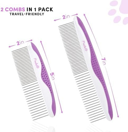 Poodle Pet Dog Combs for Grooming | 2 Pack | Stainless Steel Teeth Easily Remove Dirt | Proper Care Prevents Knots and Mats for Long and Short Haired Pets | Anti-Slip Comfort Grip Handle (Purple) - Image 2