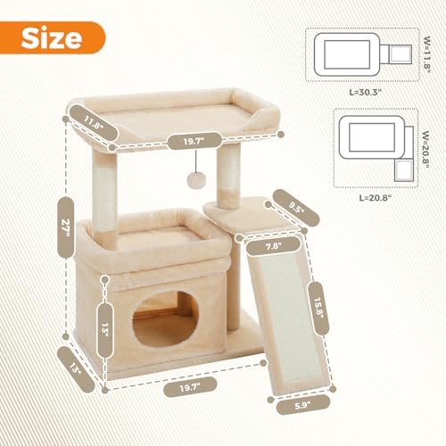 PEQULTI Small Cat Tree Tower for Indoor Cats with Large Perch, Beige - Image 5