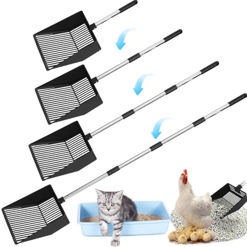 EXPAWLORER Large Chicken Poop Scooper, Adjustable Pet Coop Rake with Stainless Steel Long Handle, Heavy Duty Litter Sifting Sand Sifter Shovel Cleaning Tool Cat Chicken Coop Accessories (22"-52.3") by EXPAWLORER