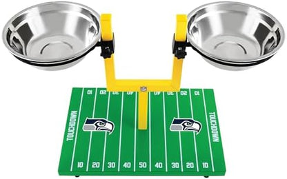 NFL Seattle Seahawks Goalpost Football Field Dog Feeder – Adjustable Elevated Dog Bowls with Stand, 2 Stainless Steel Bowls, Non-Slip Rubber Feet, Raised Pet Feeder for Large & Small Dogs, Cats. - Image 5