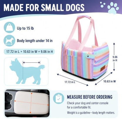 Dog Car Seat for Small Dogs 5-15 lbs, Pink Stripes - Image 4