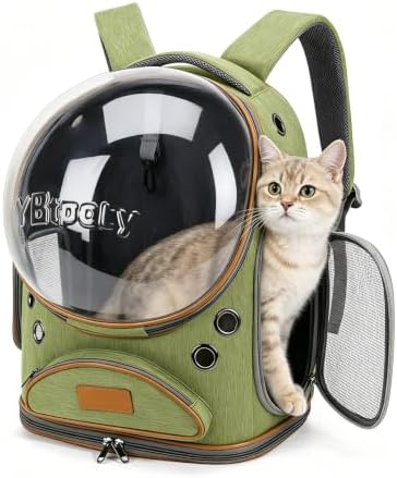 Cat Backpack Carrier, Breathable Cat Carrier Large Space Bubble Pet Backpack for Small Dog and Large cat up to 18lbs, Transparent & Foldable Pet Carrier for Travel Hiking (Green) by Unknown