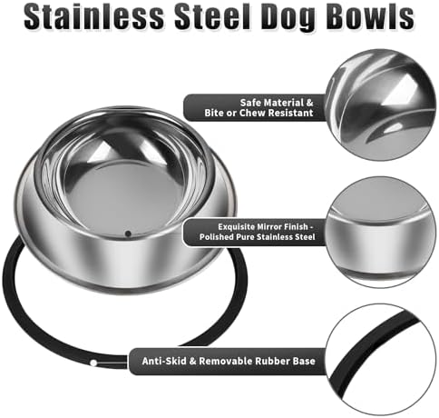 3Pcs Stainless Steel Dog Bowls Set - Non-Slip Food and Water Bowl 13 Oz - Dishwasher-Safe, Rust Resistant Metal Pet Bowls for Small/Medium/Large Sized Pets - Image 4