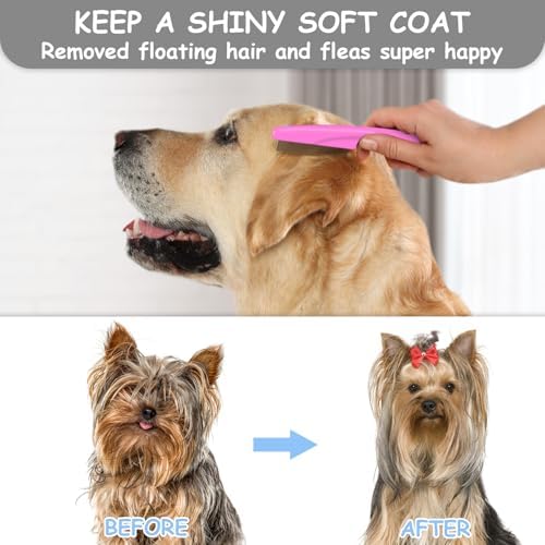 7 Pack Pets Grooming Brush Comb Kit,Double-Side Deshedding Dematting Dog Brush,Undercoat Rake for Dogs & Cats,with Metal Comb,Flea Comb,Open Knot Comb,Fine-Teeth Comb,Tear Stain Remover Comb - Image 6