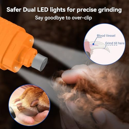 PAPIFFEED Dog Nail Grinder with LCD Display – Quiet Electric Nail Trimmer with Dual LED Light, Safe for Black & Thick Nails, Rechargeable for Small Medium Large Dogs & Cats (Orange) - Image 3
