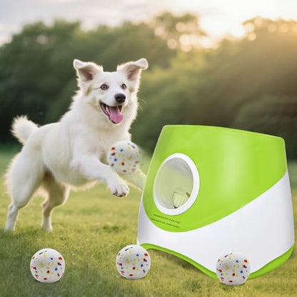 Automatic Dog Ball Launcher for Small to Medium Dogs, 2.2 Inch ETPU Dog Ball Thrower, 3 Distance Adjustable 19-39 Ft Interactive Dog Toy, Mental Stimulating Puppy Toy with 4 ETPU Balls (Light Green) by Unknown