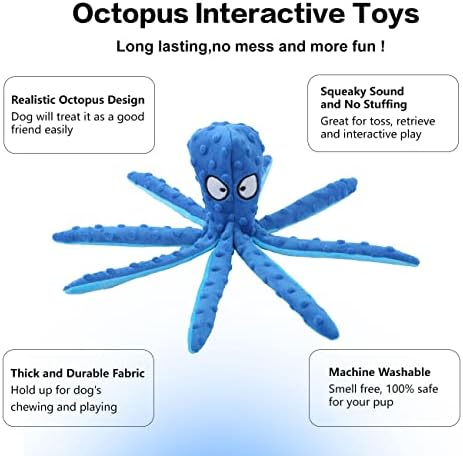 CPYOSN 2 Pack Octopus Dog Toys, No Stuffing Squeaky Crinkle Plush Chew Toys - Image 4