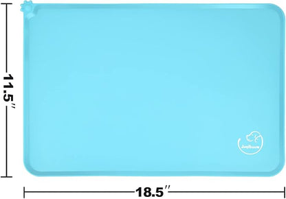 Silicone Waterproof Dog Cat Pet Feeding Mats, Non Slip, Easy Clean Pet Dog Cat Bowl Mats Placemat (18.5" x 11.5") Blue