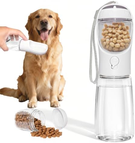 Portable Dog Water Bottle with Food Container, White, 19oz by ARMLULU