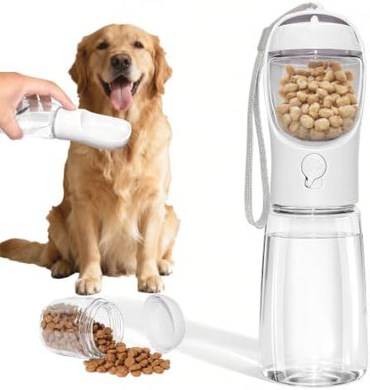 Portable Dog Water Bottle with Food Container, White, 19oz by ARMLULU