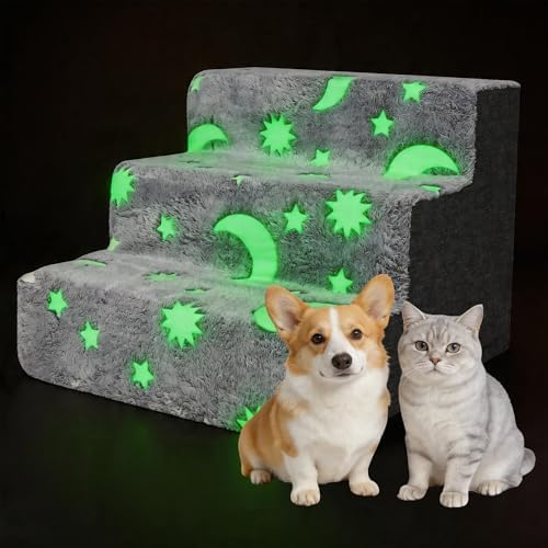 PAWISE Glow in the Dark Dog Stairs, 3-Step Non-Slip Plush Pet Steps by PAWISE