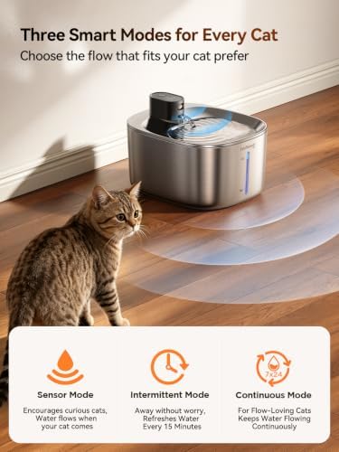 Cordless Cat Water Fountain, Battery Operated, 4L/135fl oz Stainless Steel Pet Water Fountain for Cats Dogs with Motion Sensor, Ultra Quiet Cat Drinking Fountain with 6 Filters (YPD-C004S) - Image 3